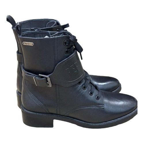 Pre-owned Pepe Jeans Leather Lace Up Boots In Black
