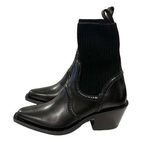 Pre-owned Chloé Leather Western Boots In Black