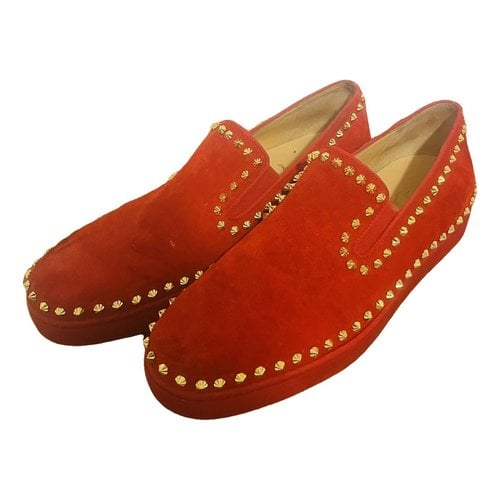 Pre-owned Christian Louboutin Pik Boat Leather Low Trainers In Red
