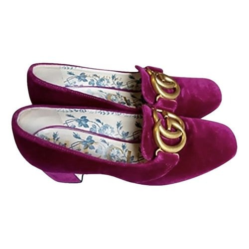 Pre-owned Gucci Marmont Velvet Flats In Purple
