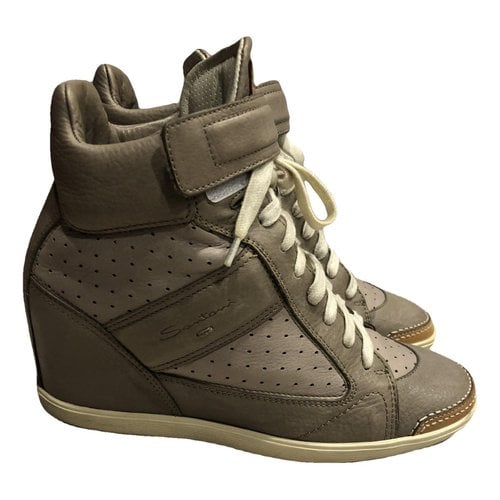 Pre-owned Santoni Leather Trainers In Grey