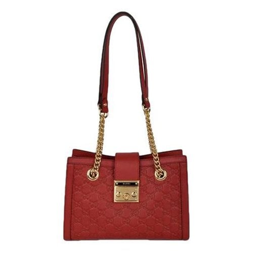 Pre-owned Gucci Padlock Leather Handbag In Red