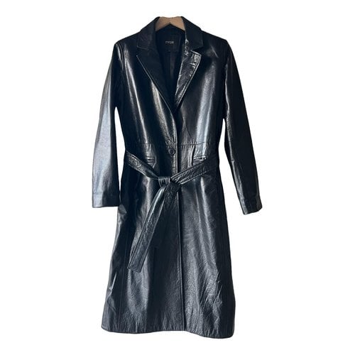 Pre-owned Maje Leather Trench Coat In Black