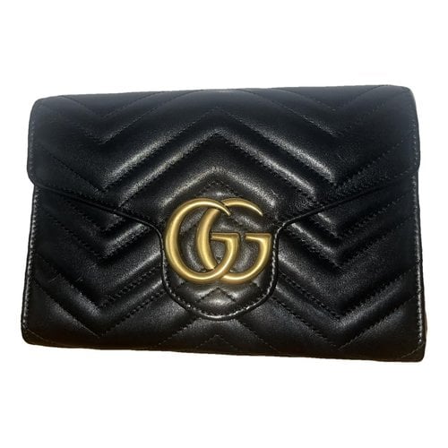 Pre-owned Gucci Gg Marmont Chain Leather Crossbody Bag In Black
