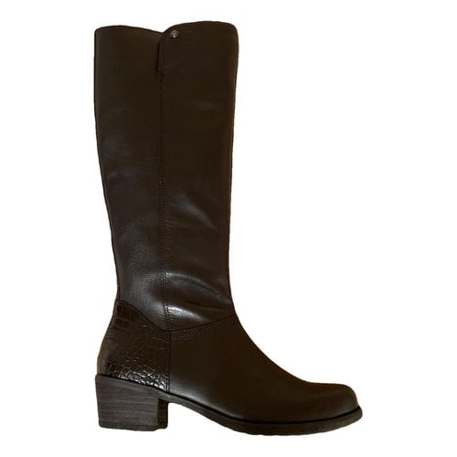 Pre-owned Ugg Leather Riding Boots In Black