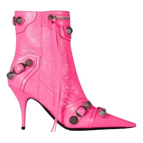 Pre-owned Balenciaga Cagole Leather Biker Boots In Pink
