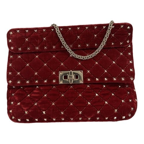 Pre-owned Valentino Garavani Rockstud Spike Velvet Handbag In Red