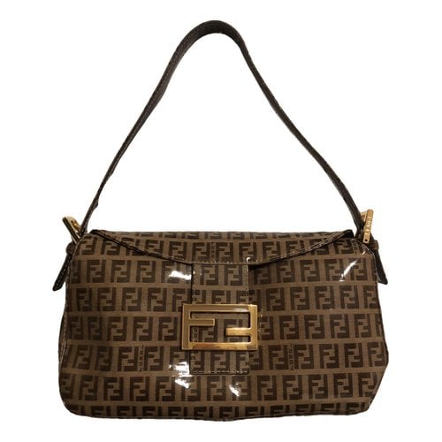 Pre-owned Fendi Baguette Patent Leather Handbag In Brown