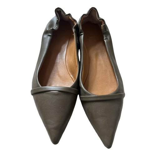 Pre-owned Malone Souliers Vegan Leather Flats In Khaki