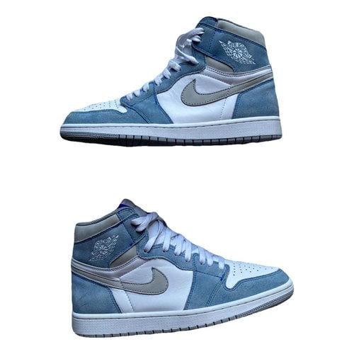 Pre-owned Jordan Leather High Trainers In Blue
