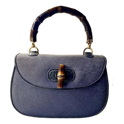 Pre-owned Gucci Convertible Bamboo Top Handle Leather Handbag In Blue
