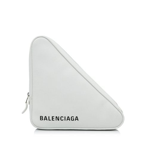 Pre-owned Balenciaga Triangle Leather Clutch Bag In White
