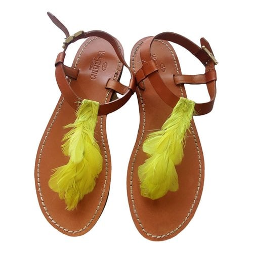 Pre-owned Valentino Garavani Rockstud Leather Sandal In Yellow