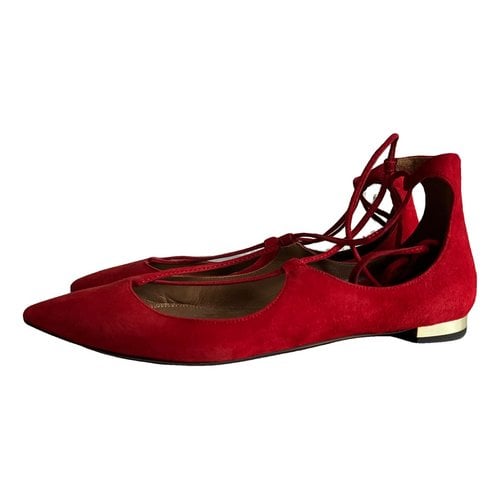 Pre-owned Aquazzura Christy Ballet Flats In Red