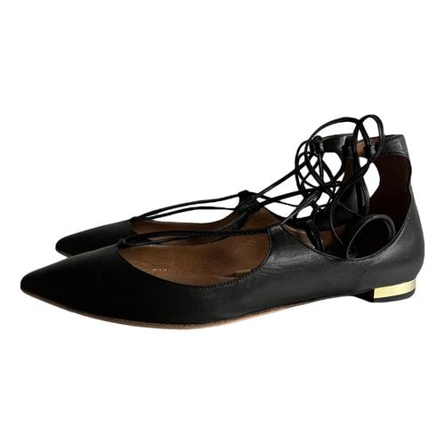 Pre-owned Aquazzura Christy Leather Ballet Flats In Black