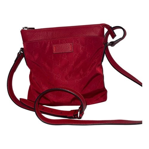 Pre-owned Gucci Linen Crossbody Bag In Red