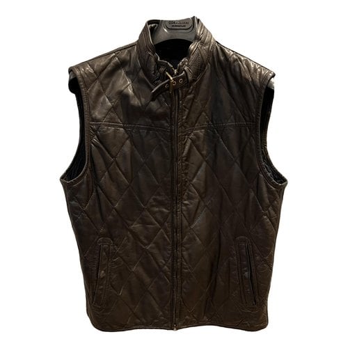 Pre-owned Massimo Dutti Leather Vest In Brown