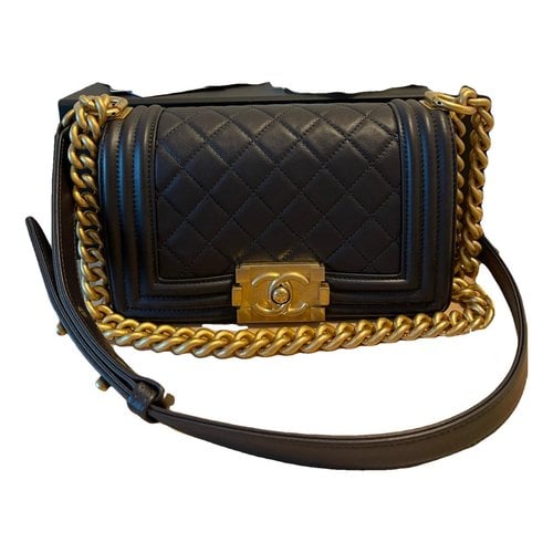 Pre-owned Chanel Boy Leather Crossbody Bag In Navy