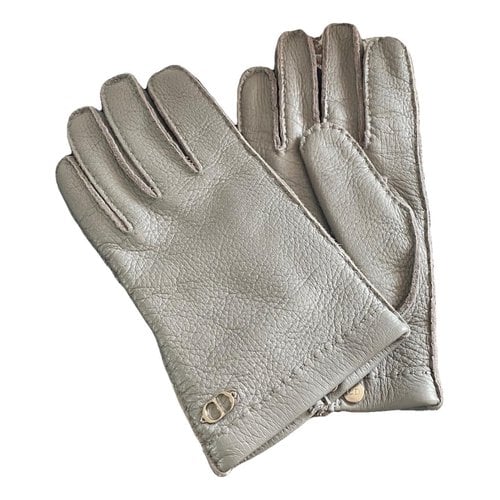 Pre-owned Dior Leather Gloves In Grey