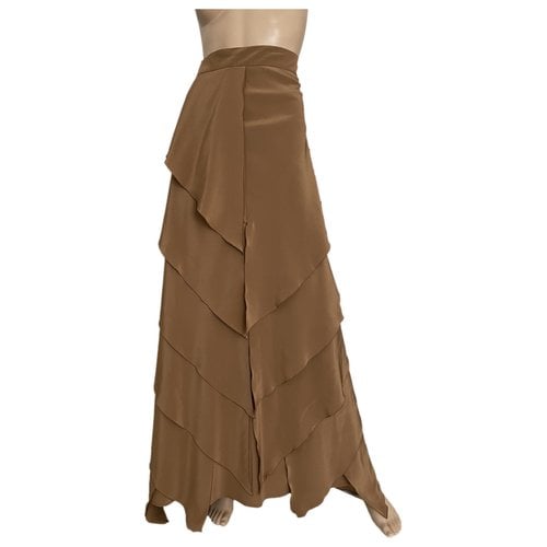Pre-owned Max Mara Silk Maxi Skirt In Camel