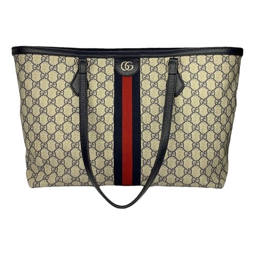 Pre-owned Gucci Ophidia Shopping Cloth Tote In Beige
