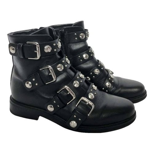 Pre-owned Maje Leather Biker Boots In Black