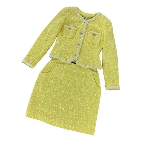 Pre-owned Chanel Tweed Suit Jacket In Yellow