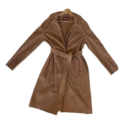 Pre-owned Max Mara Leather Trench Coat In Camel
