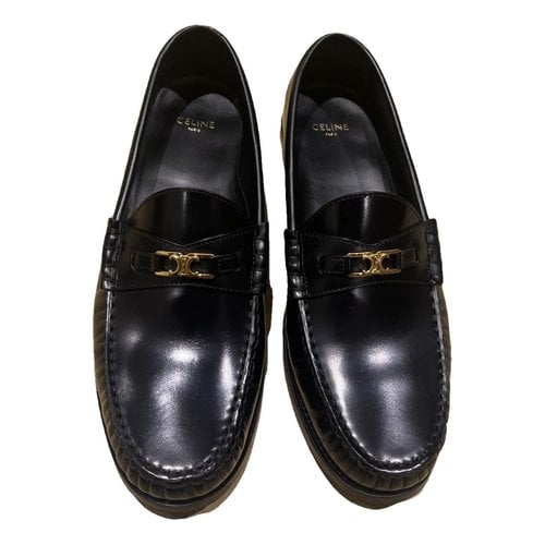 Pre-owned Celine Triomphe Leather Flats In Black