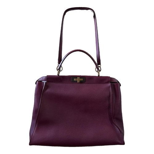 Pre-owned Fendi Peekaboo Leather Handbag In Burgundy