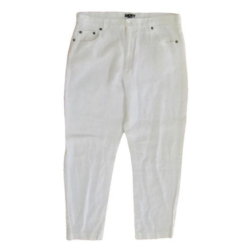 Pre-owned Dkny Linen Trousers In White