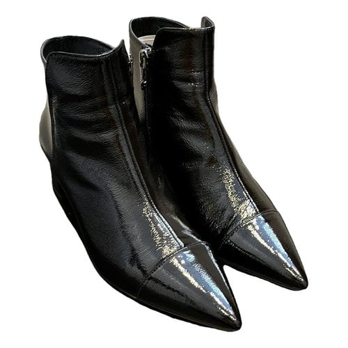 Pre-owned Marc Cain Patent Leather Ankle Boots In Black