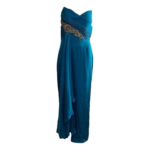 Pre-owned Marchesa Notte Silk Maxi Dress In Turquoise
