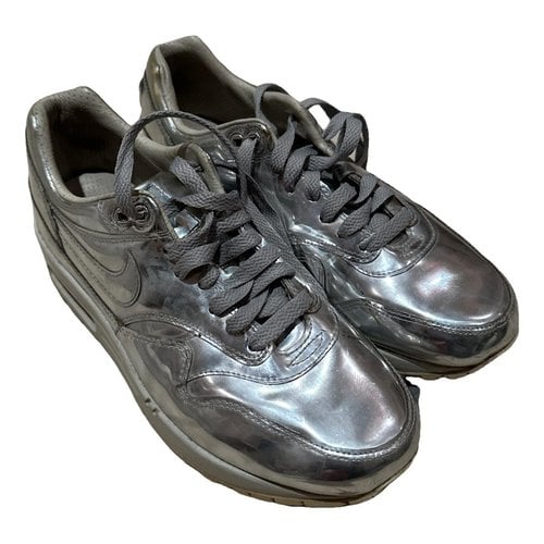 Pre-owned Nike Air Max 1 Patent Leather Trainers In Silver