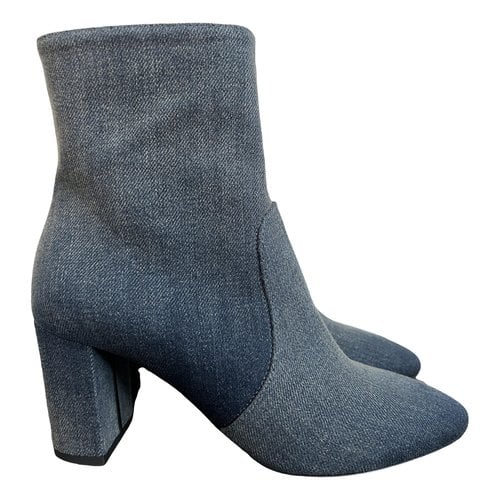 Pre-owned Saint Laurent Lou Cloth Ankle Boots In Blue