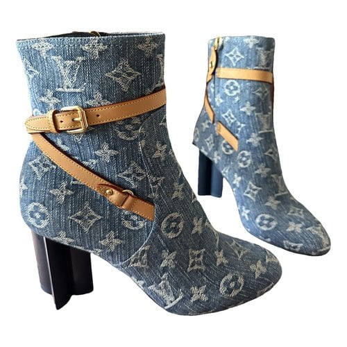 Pre-owned Louis Vuitton Silhouette Cloth Lace Up Boots In Blue