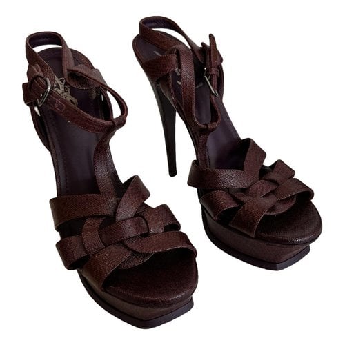 Pre-owned Saint Laurent Tribute Leather Sandal In Burgundy