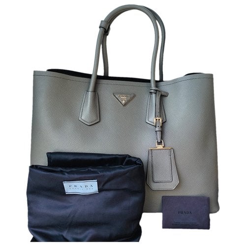 Pre-owned Prada Double Leather Handbag In Grey