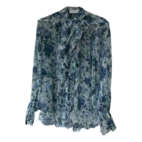 Pre-owned Zimmermann Silk Blouse In Turquoise
