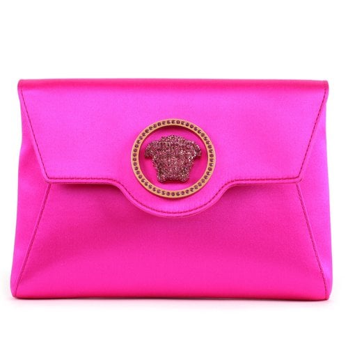Pre-owned Versace La Medusa Cloth Clutch Bag In Pink
