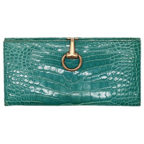 Pre-owned Gucci Horsebit 1955 Crocodile Wallet In Turquoise