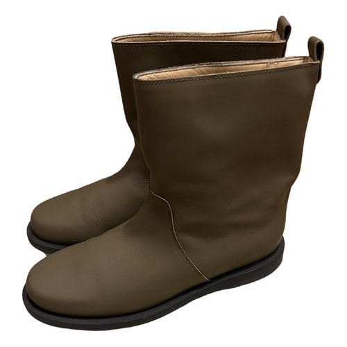 Pre-owned Dear Frances Leather Boots In Khaki