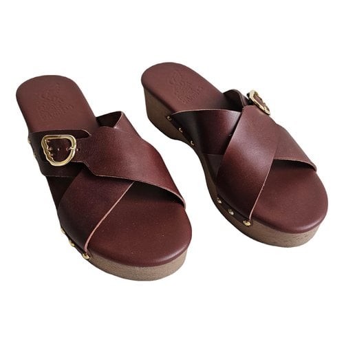 Pre-owned Ancient Greek Sandals Leather Mules & Clogs In Brown