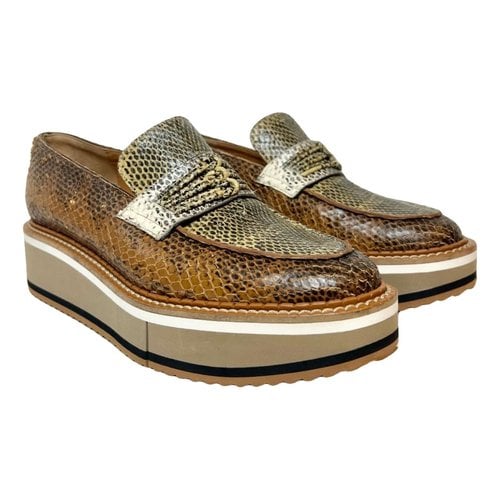 Pre-owned Robert Clergerie Exotic Leathers Flats In Khaki