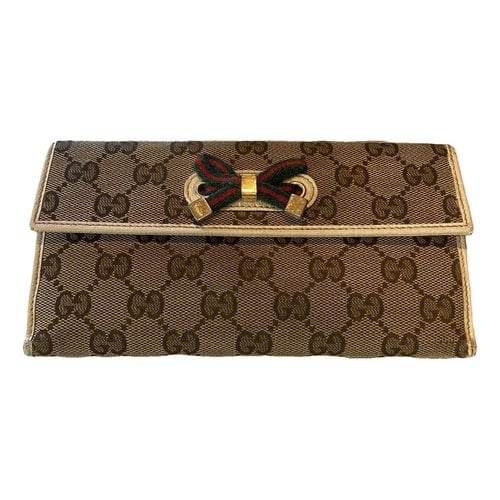 Pre-owned Gucci Continental Cloth Wallet In Brown