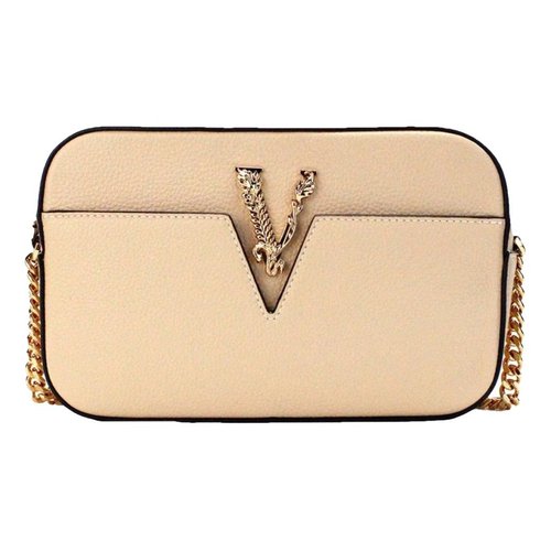 Pre-owned Versace Virtus Leather Crossbody Bag In Beige