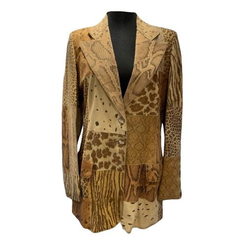 Pre-owned Roberto Cavalli Leather Blazer In Brown