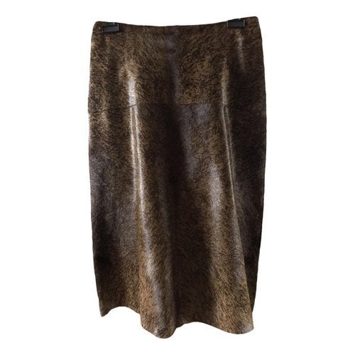 Pre-owned Saint Laurent Pony-style Calfskin Mid-length Skirt In Brown