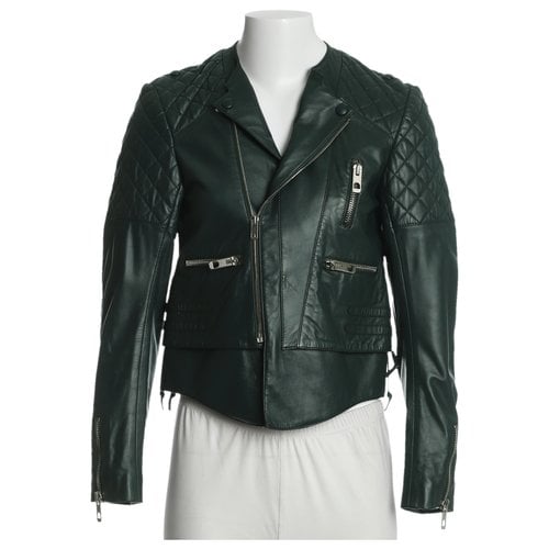 Pre-owned Balenciaga Leather Biker Jacket In Green