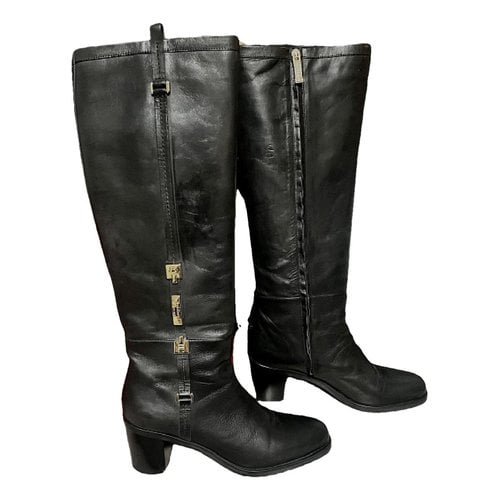 Pre-owned Baldinini Leather Riding Boots In Black